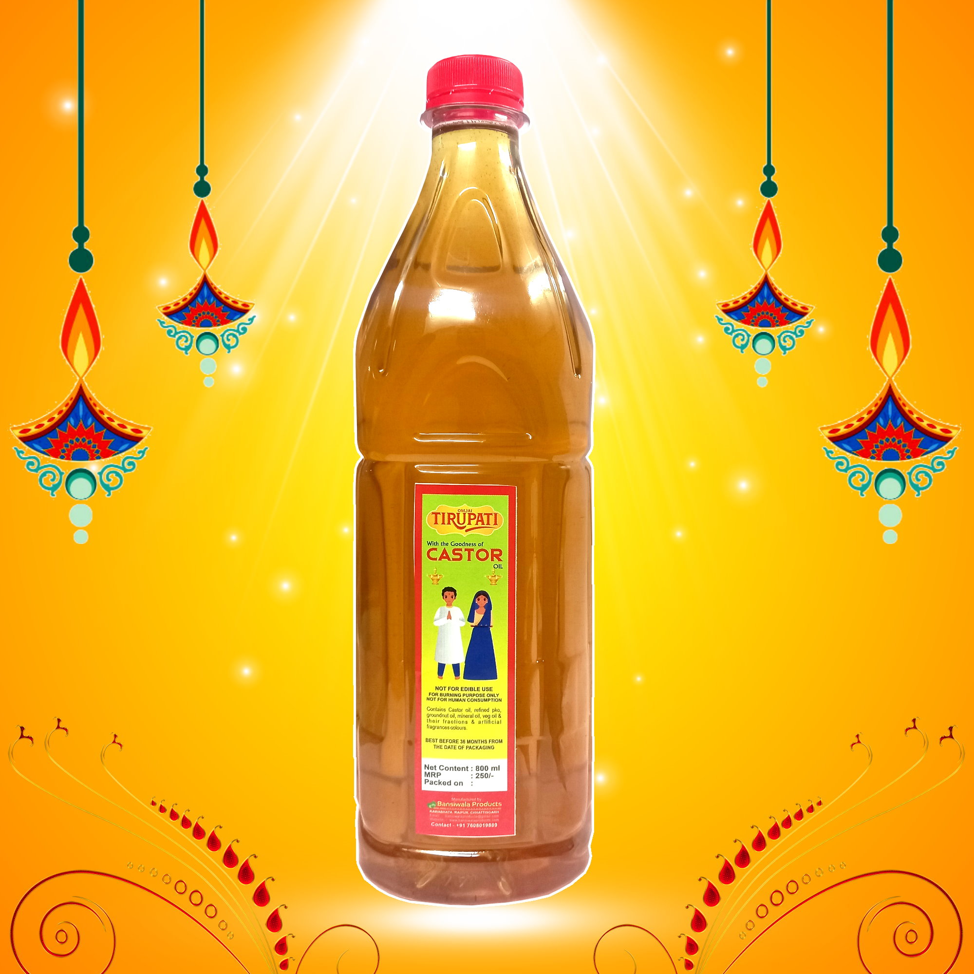 Tirupati Puja Castor Oil 800 ml Bottle